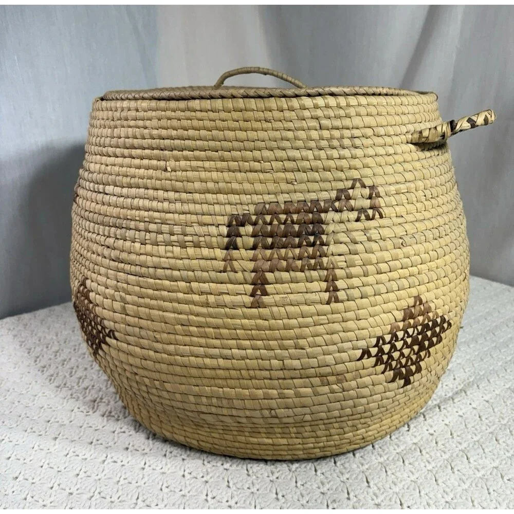 Large Native American Tohono O’odham Papago Style Basket With Lid 15” X 18”